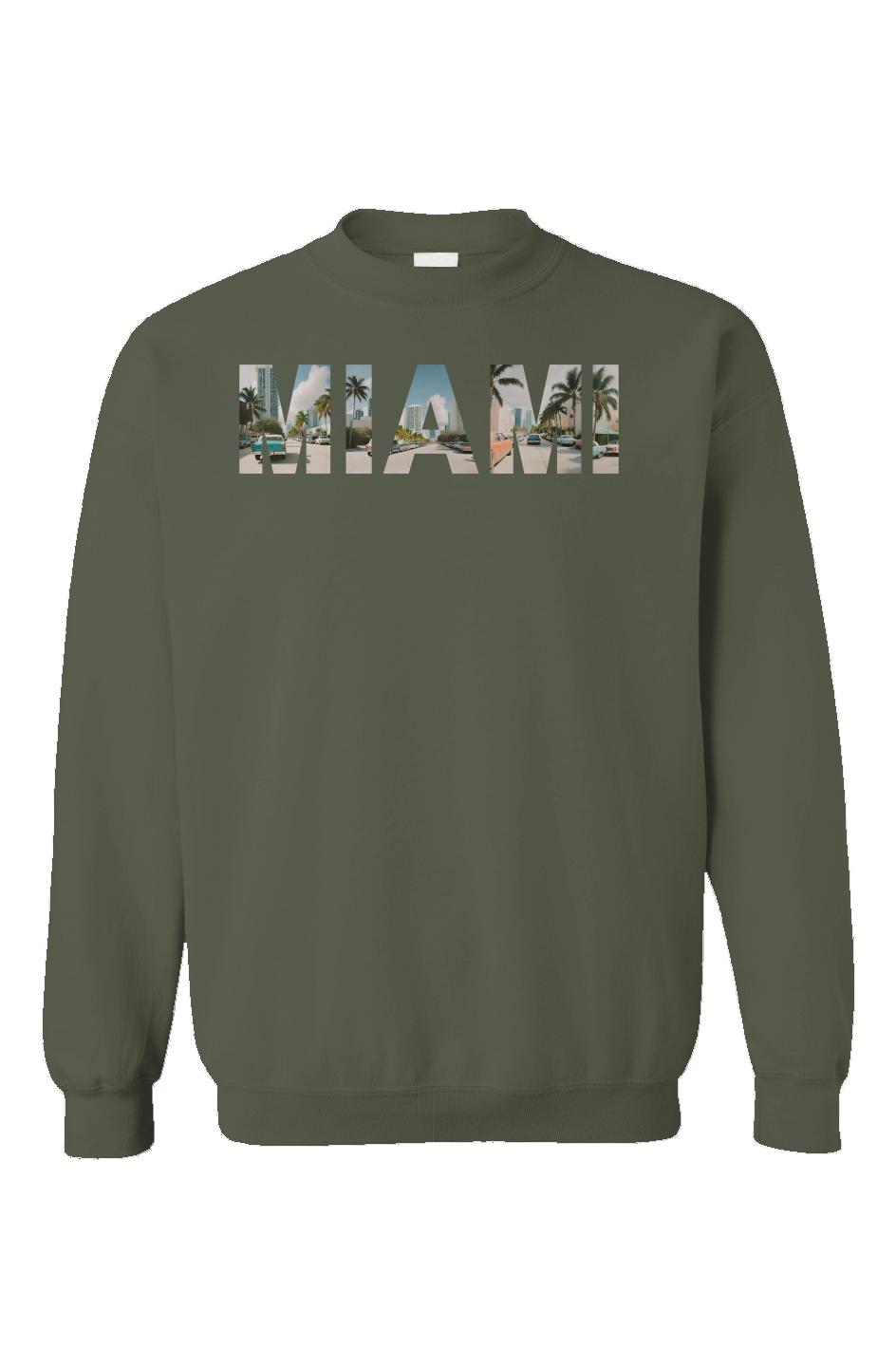 "Retro Miami" Unisex Crewneck - Military Green