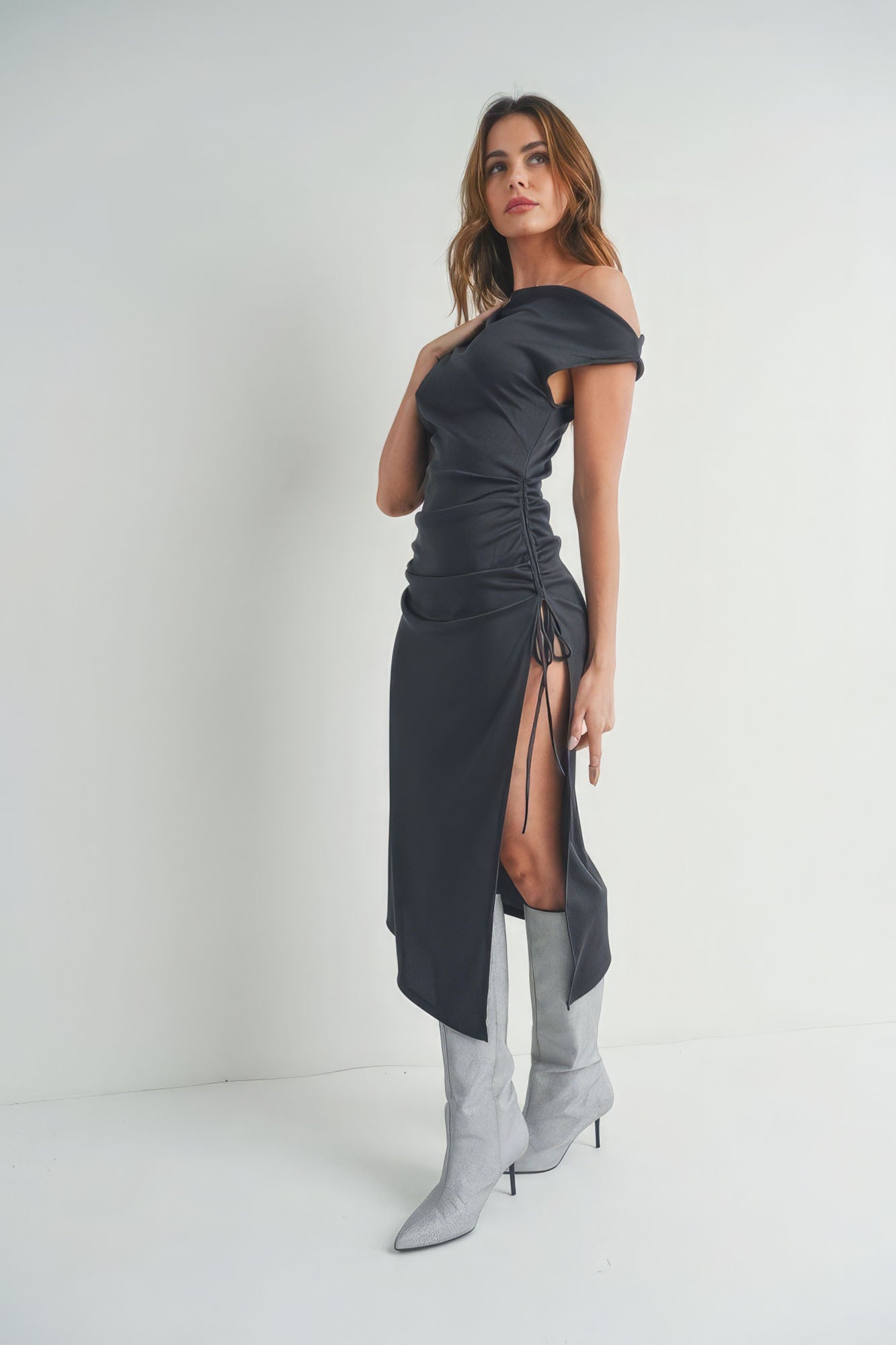 Off The Shoulder Maxi Slit Dress